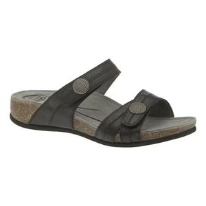 Abeo Barbara Black Leather Sandal Open Toe Slide Slip On Two Strap Flat …
